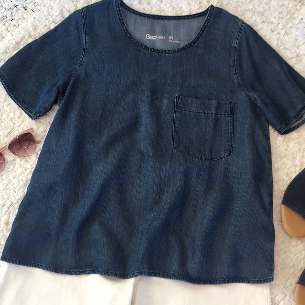 GAP Denim Look Tencel Short Sleeve Top